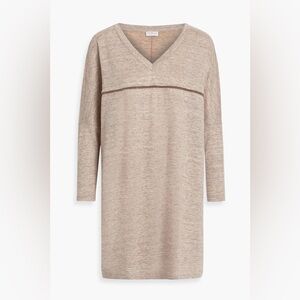 Brunello Cucinelli Linen Blend V-Neck Monili-Trim Oversized Mini Dress Size M